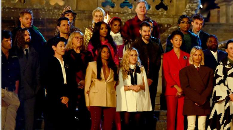 THE TRAITORS -- "Let the Cards Fall as they Will" Episode 401 -- Pictured: (l-r) Rob Rausch, Mark Ballas, Colton Underwood, Eric Nam, Stephen Colletti, Lisa Rinna, Donna Kelce, Dorinda Medley, Porsha Williams, Natalie Anderson, Candiace Dillard Bassett, Tara Lipinski, Michael Rapaport, Rob Cesternino, Kristen Kish, Monét X Change, Ian Terry, Caroline Stanbury, Ron Funches, Johnny Weir