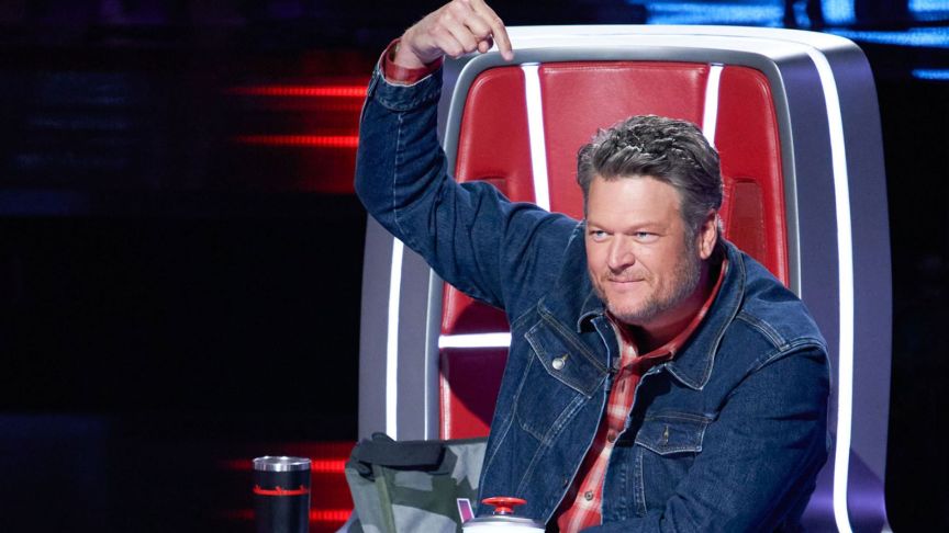 Blake Shelton pn the set of "The Voice"