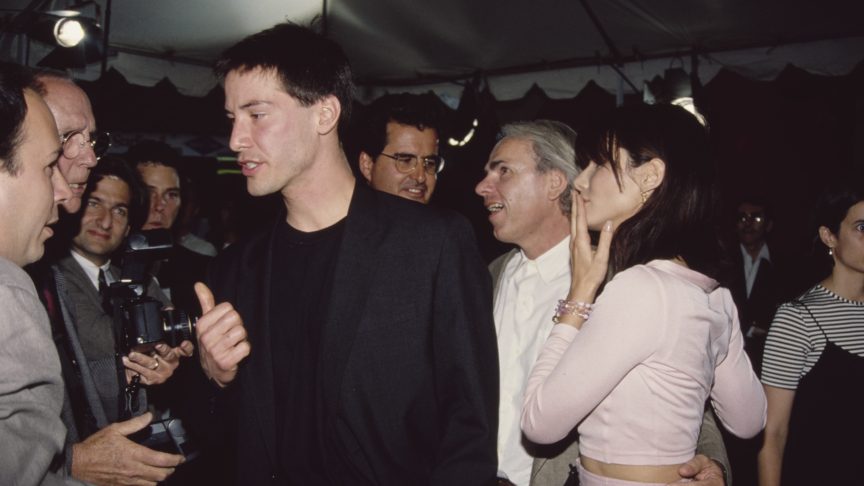 Keanu Reeves and Sandra Bullock at the Hollywood "Speed" premiere (1994).
