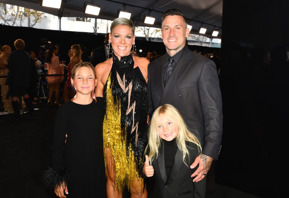 Willow Sage Hart, P!nk, Carey Hart, and Jameson Moon Hart attend the 2022 American Music Awards