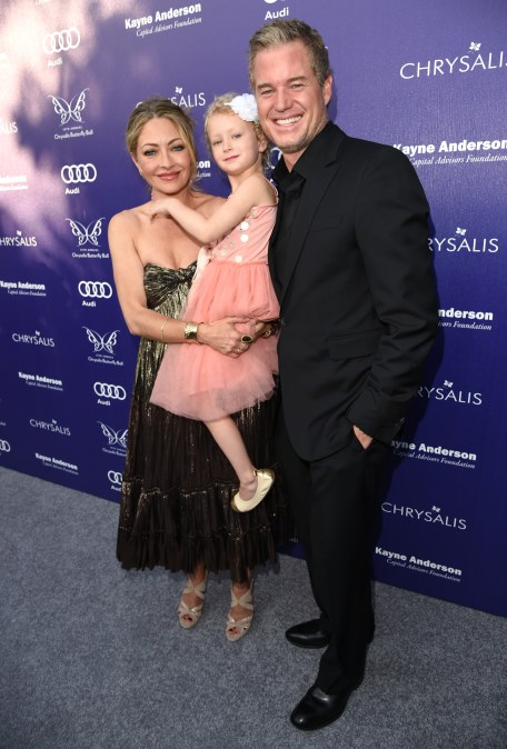 Chrysalis co-chair Rebecca Gayheart-Dane, actor Eric Dane, and daughter Billie Beatrice arrive at the 13th Annual Chrysalis Butterfly Ball in Los Angeles on June 7th, 2014. 