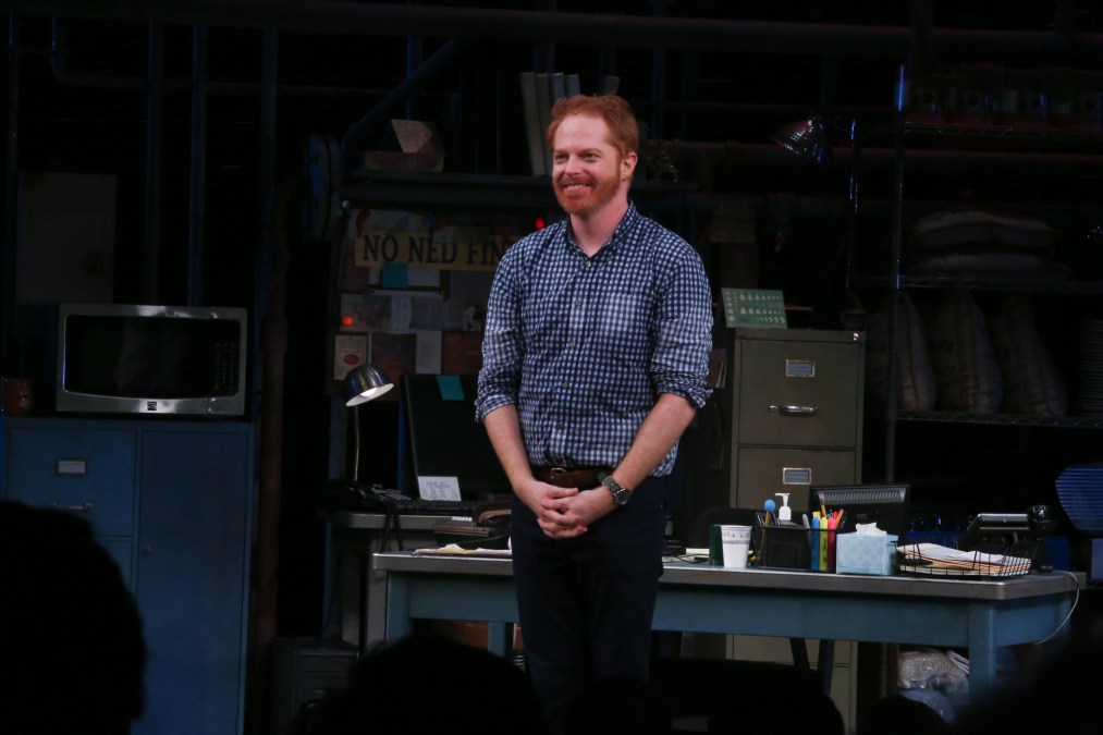 Jesse Tyler Ferguson attends curtain call at the opening night of "Fully Committed"