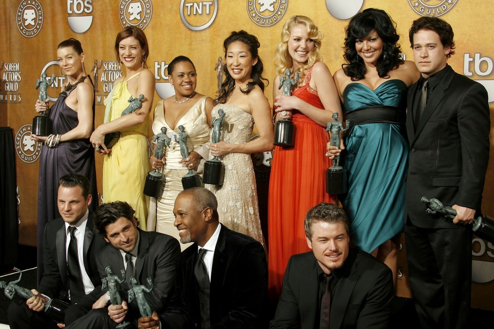 Actresses Ellen Pompeo, Kate Walsh, Chandra Wilson, Sandra Oh, Katherine Heigl, Sara Ramirez, T.R. Knight, (L-R bottom) actors Justin Chambers, Patrick Dempsey, James Pickens Jr., and Eric Dane,