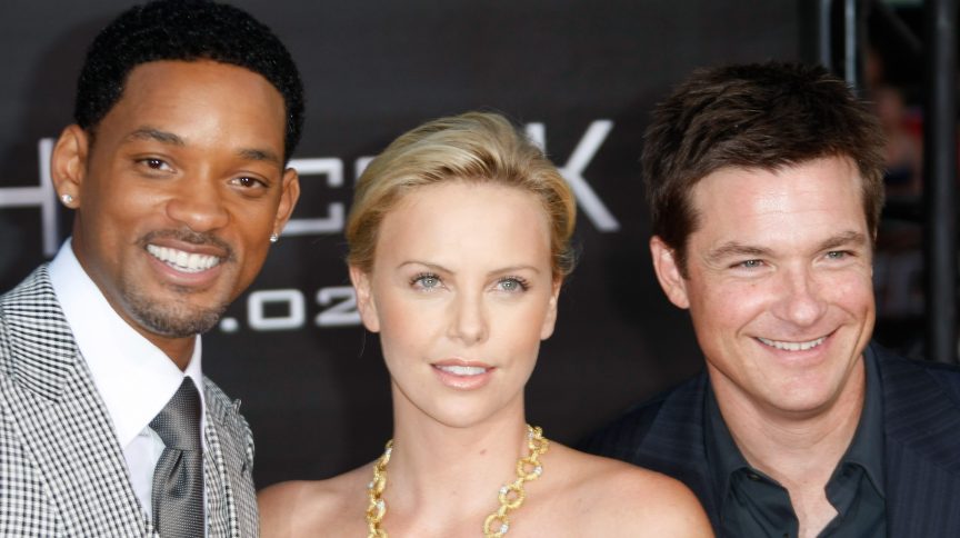 Will Smith, Charlize Theron, and Jason Bateman at the "Hancock" premiere in 2008.