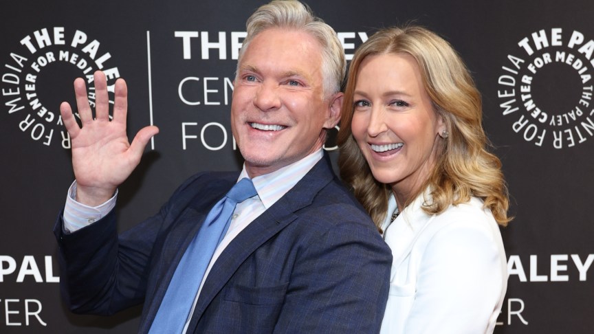 Sam Champion and Lara Spencer smiling at an event