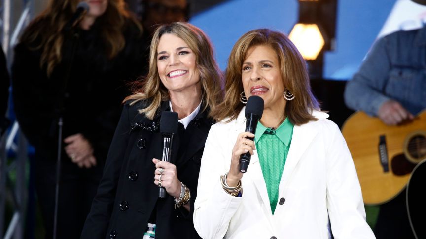 NBC anchors Savannah Guthrie and Hoda Kotb attend as Wynonna Judd performs on NBC's "Today" at Rockefeller Plaza on October 24, 2022