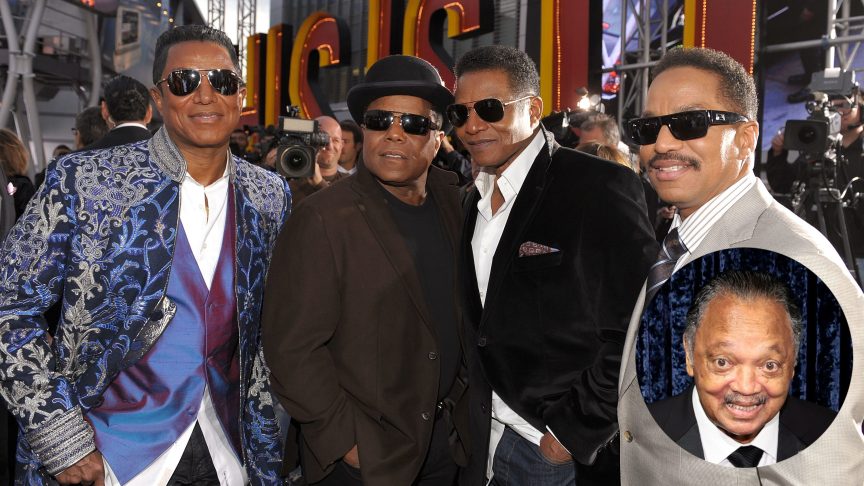 Jermaine Jackson, Tito Jackson, Jackie Jackson and Marlon Jackson with Jesse Jackson (inset).
