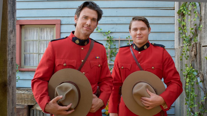 Kevin McGarry and Austin Landon in Mounties red uniforms