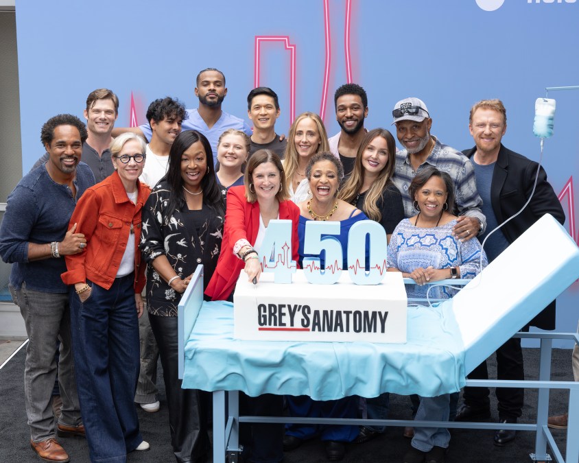 450th episode cake-cutting celebration. 