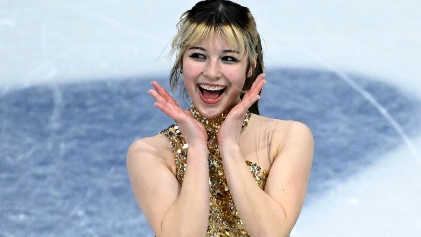 USA's Alysa Liu reacts after competing in the figure skating women's single free skating final during the Milano Cortina 2026 Winter Olympic Games at Milano Ice Skating Arena in Milan on February 19, 2026