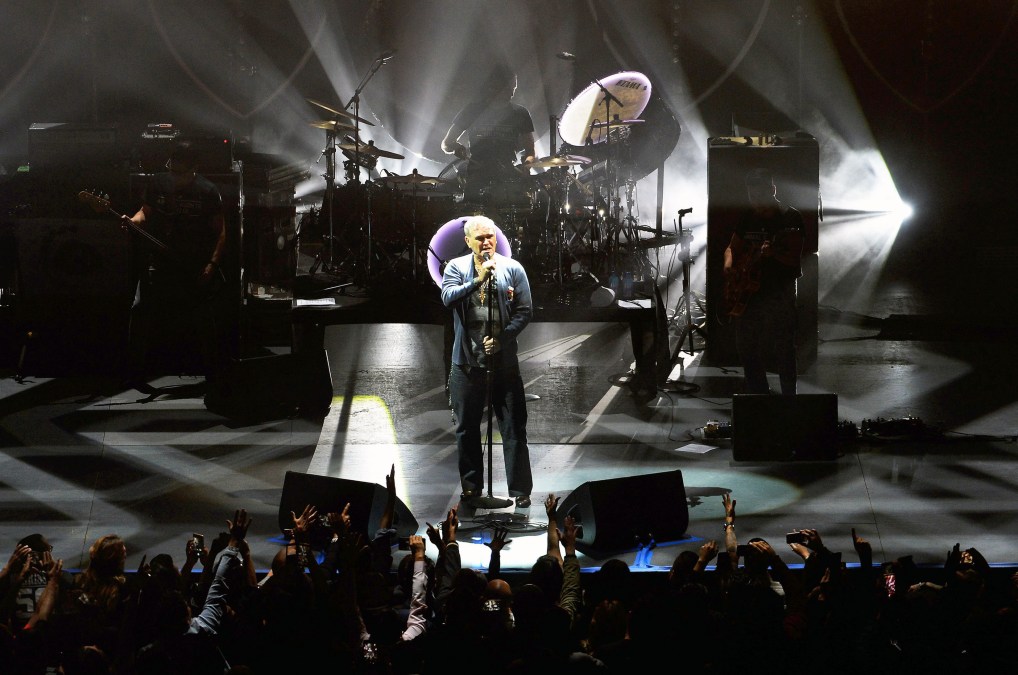 British singer Morrissey performs during a concert at the Auditorio Nacional in Mexico City