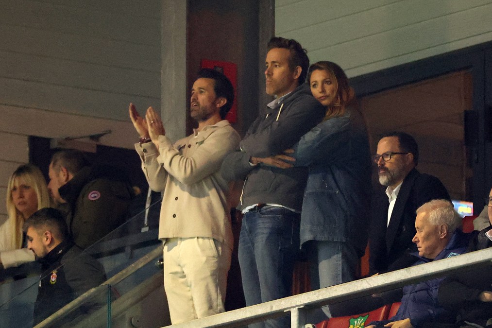 Ryan Reynolds and Blake Lively attend a match between Wrexham and Chelsea