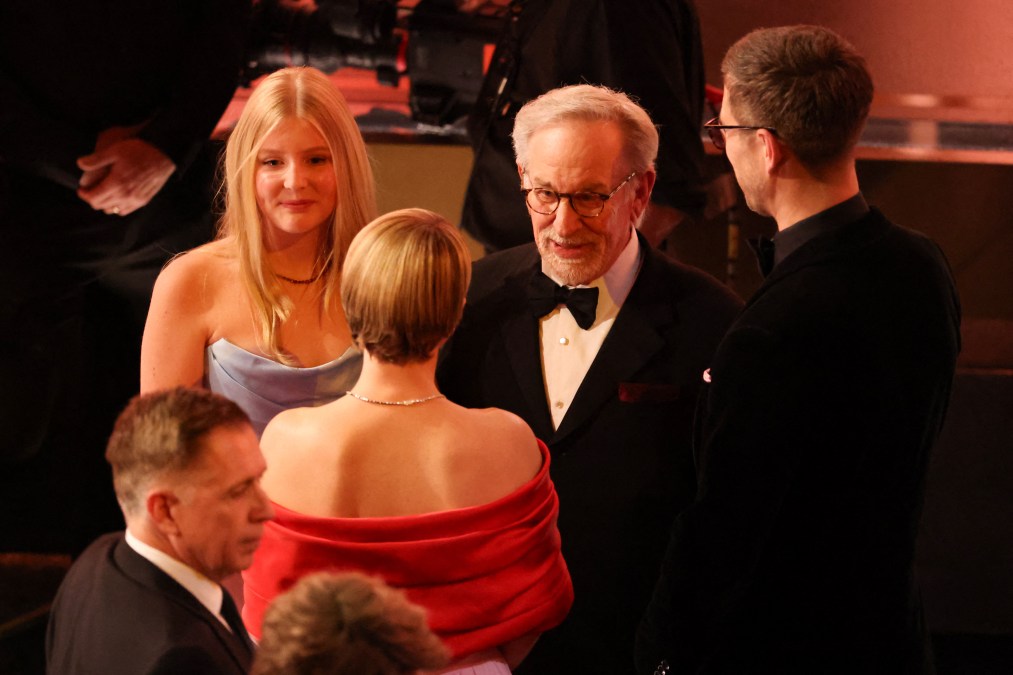 Poppy Gavigan, Jessie Buckley and Steven Spielberg