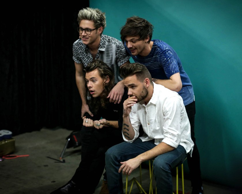Recording artists Niall Horan, Louis Tomlinson and (front, L-R) Harry Styles and Liam Payne of music group One Direction attend 