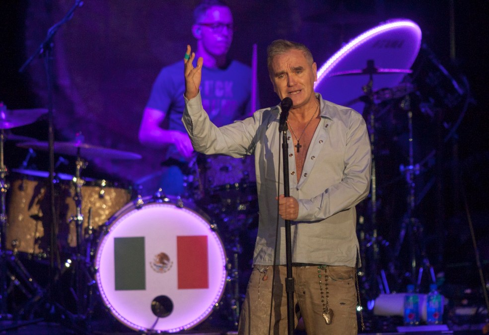 The British singer Morrissey performs during his concert in the Citibanamex arena in Monterrey Nuevo Leon on March 29, 2017.