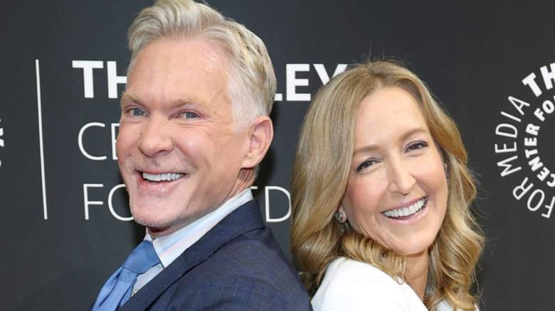 Sam Champion and Lara Spencer smiling for a photo at an event