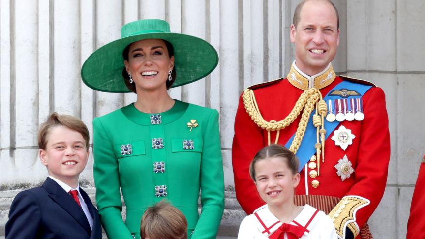 Prince William, Prince of Wales, Prince Louis of Wales, Catherine, Princess of Wales , Princess Charlotte of Wales and Prince George of Wales on the Buckingham Palace balcony during Trooping the Colour on June 17, 2023 in London, England. Trooping the Colour is a traditional parade held to mark the British Sovereign's official birthday. It will be the first Trooping the Colour held for King Charles III since he ascended to the throne
