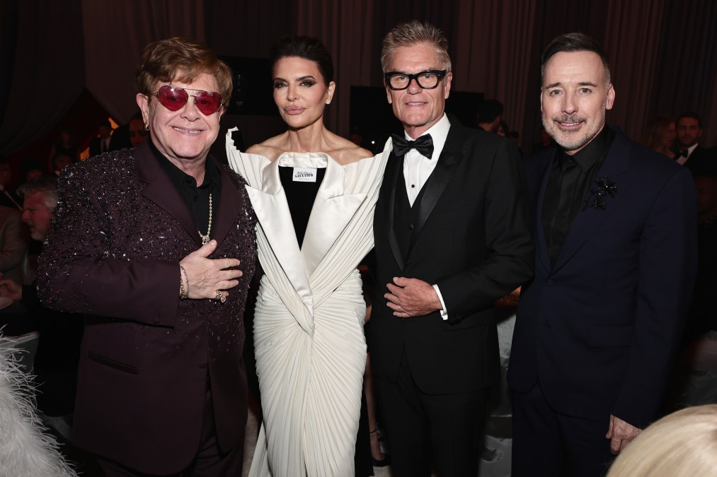 Elton John, Lisa Rinna, Harry Hamlin, and David Furnish