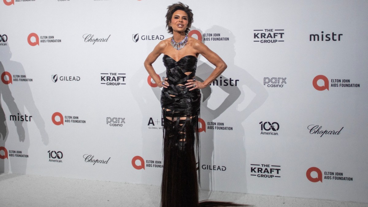Lisa Rinna wears a gown made of human hair to an Oscars afterparty