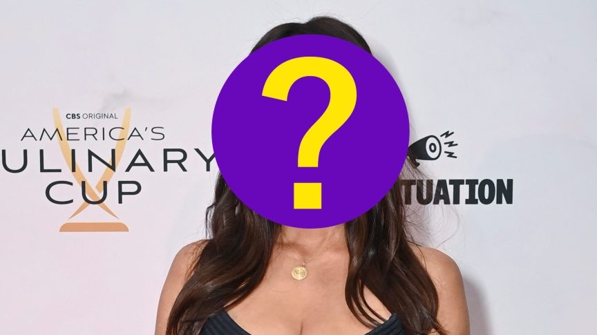 Padma Lakshmi with a question mark covering her face.