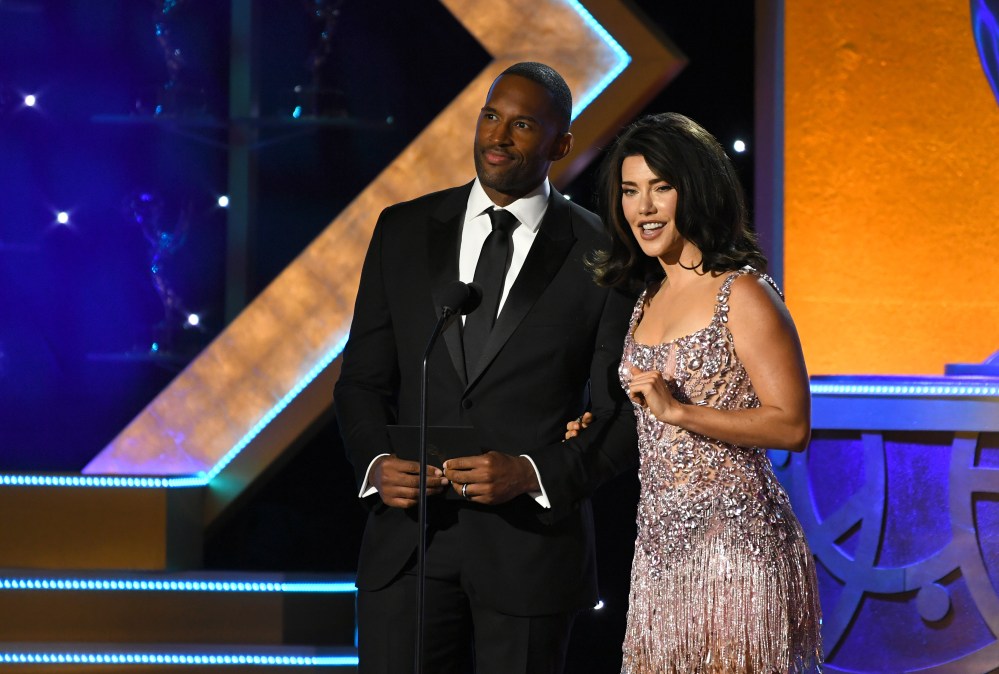 Lawrence Saint-Victor and Jacqueline MacInnes Wood attends the 51st Annual Daytime Emmys Awards.