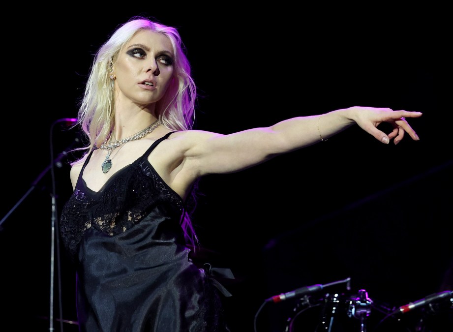 Taylor Momsen of The Pretty Reckless performs during a stop of the Power Up tour at Allegiant Stadium on April 26, 2025 in Las Vegas,