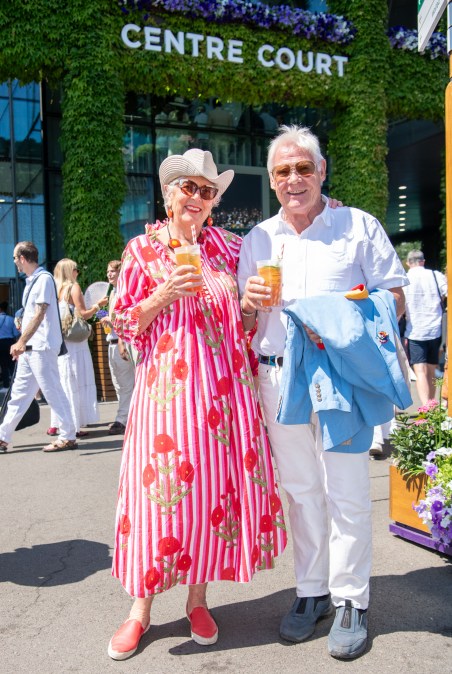 Prue Leith and John Playfair at All England Lawn Tennis and Croquet Club on July 11, 2025.