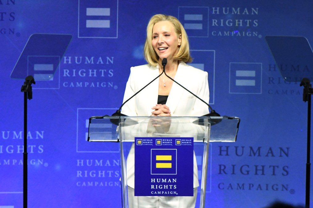 Lisa Kudrow speaks onstage during Human Rights Campaign's 2026 Los Angeles Dinner.