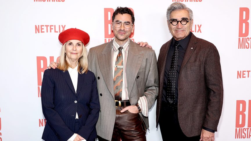 Deborah Divine, Dan Levy, and Eugene Levy attend Netflix's "Big Mistakes" New York Premiere.