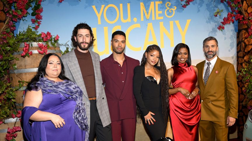 (L-R) Stella Pecollo, Lorenzo de Moor, Regé-Jean Page, Halle Bailey, Aziza Scott and Marco Calvani