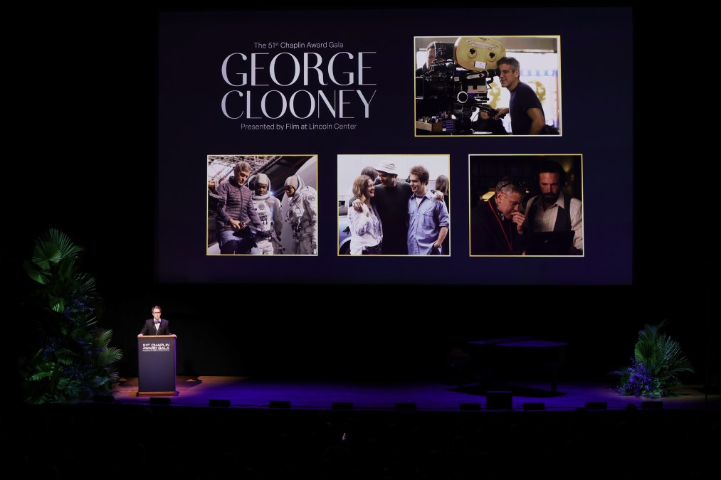 Sam Rockwell speaks onstage during the 51st Chaplin Award Gala honoring George Clooney at Alice Tully Hall, Lincoln Center on April 27, 2026 i