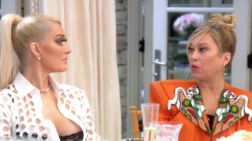 Erika Jayne and Sutton Stracke argue during RHOBH dinner scene