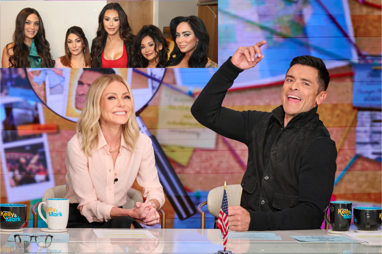 Kelly Ripa and Mark Consuelos and the female stars of 'Jersey Shore.'