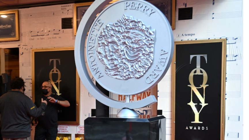 A large-scale replica of a Tony Award