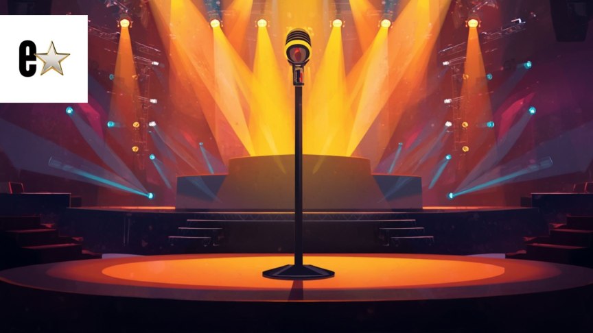 A stage with a microphone