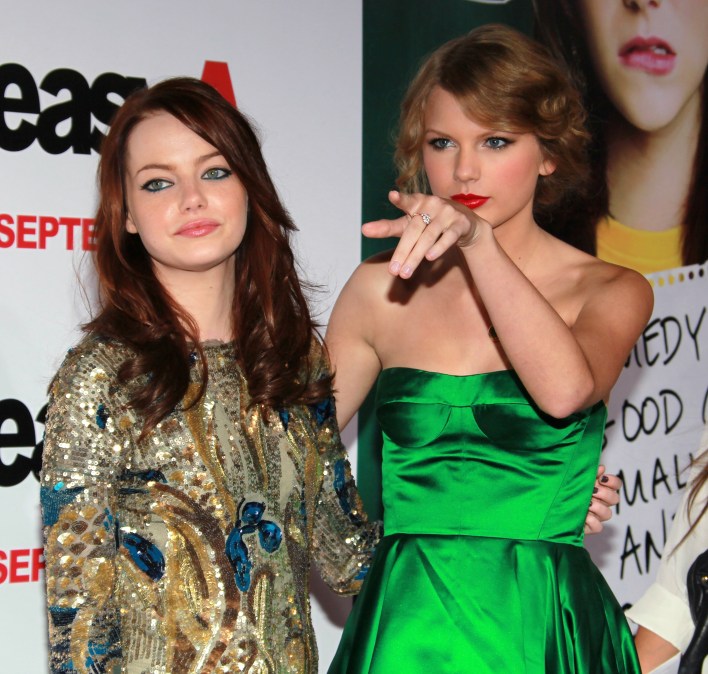 Taylor Swift and Emma Stone at the "Easy A" premiere in 2010.