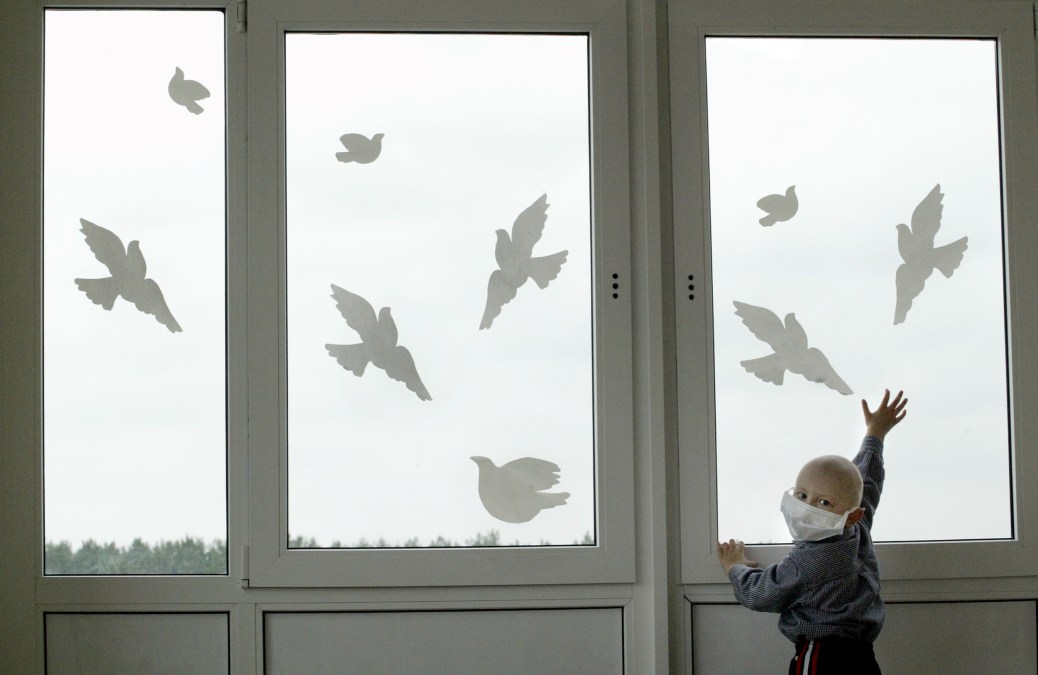 CHERNOBYL-NUCLEAR-25YEARS-UKRAINE
Belarus Vladislav Petrov, 3.5 year-old, patient in the hematological department of radiology and nuclear medicine institute in Gomel, plays with paper pigeons on September 6, 2005. 