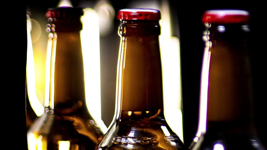 A collection of beer bottles.