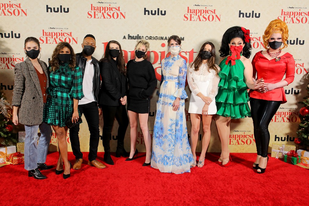 Aubrey Plaza with the cast of "Happiest Season" at its premiere in 2020.