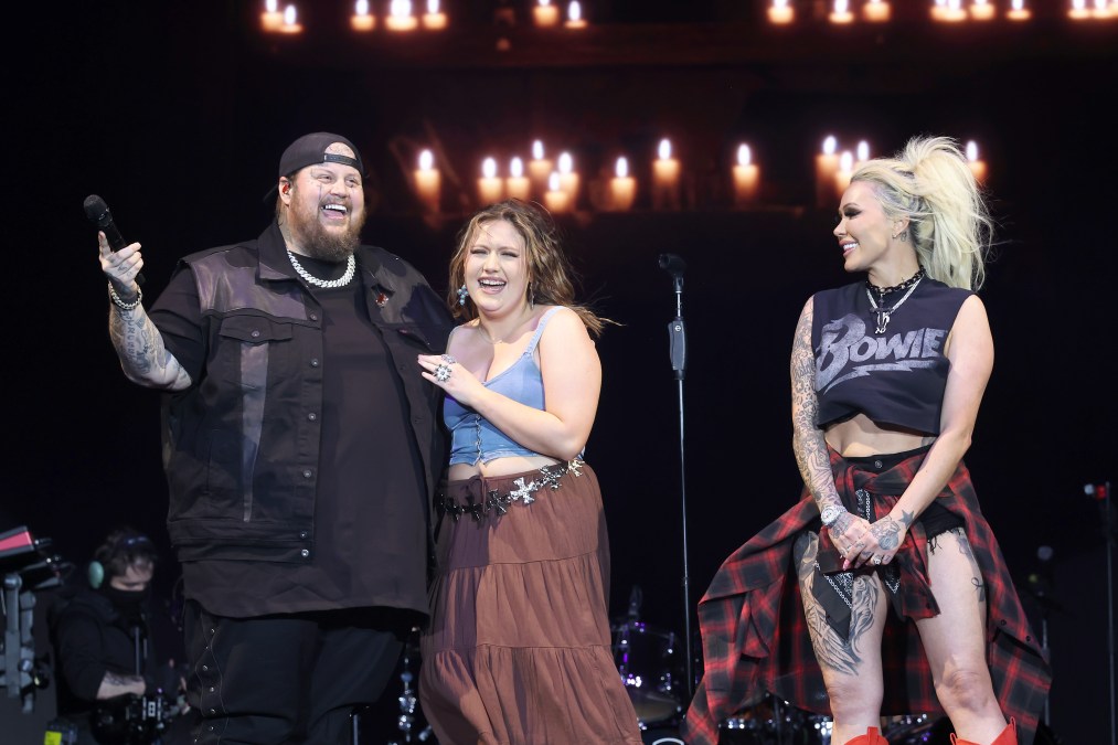 Jelly Roll, Bailee Ann and Bunnie Xo are seen at the T-Mobile Mane Stage during the 2024 Stagecoach Festival