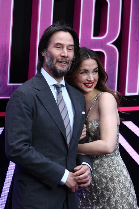 Ana de Armas and Keanu Reeves at the "Ballerina" premiere in 2025.