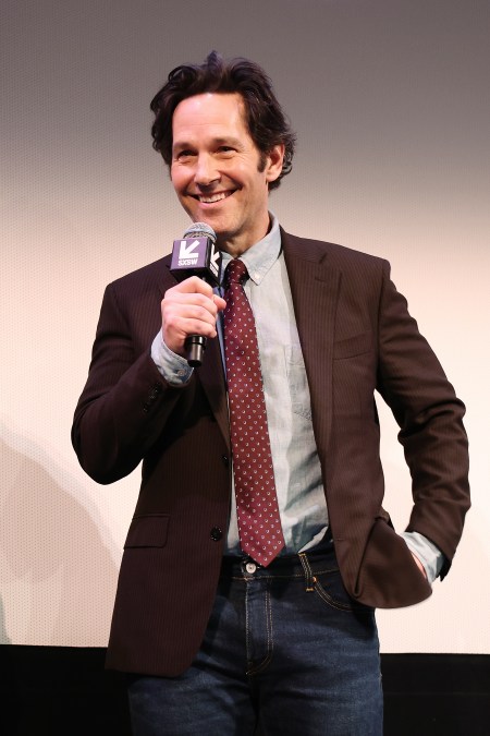 Paul Rudd speaking onstage during "Power Ballad" US Premiere