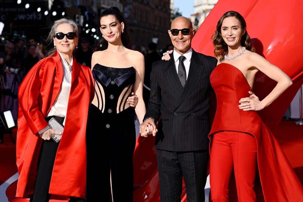 Meryl Streep, Anne Hathaway, Stanley Tucci, and Emily Blunt attend "The Devil Wears Prada 2" European premiere.