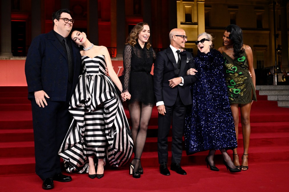 Caleb Hearon, Anne Hathaway, Emily Blunt, Stanley Tucci, Meryl Streep and Simone Ashley