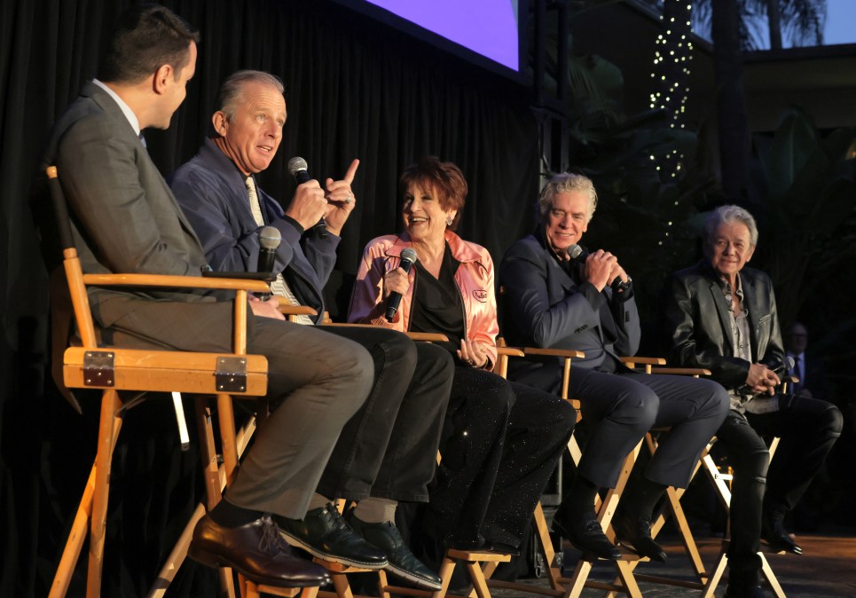 TCM Host Dave Karger, Maxwell Caulfield, Lorna Luft, Christopher McDonald and Adrian Zmed speak onstage during the screening of "Grease 2"