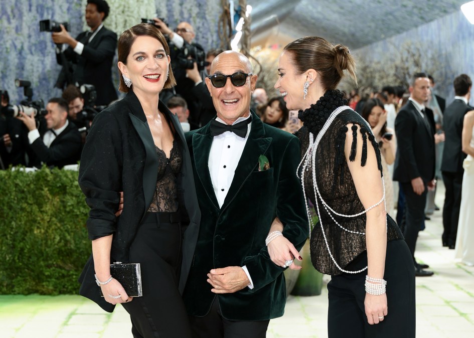 Felicity Blunt, Stanley Tucci and Emily Blunt attend the 2026 Met Gala celebrating "Costume Art."