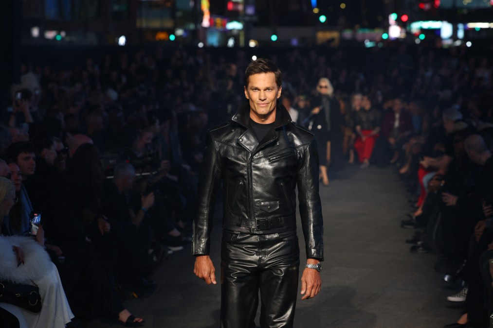 Tom Brady walks the runway during the Gucci Cruise 2027 collection fashion show at Times Square 
