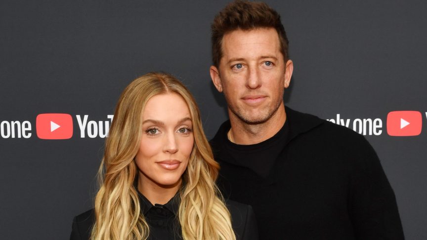 Alex Cooper and husband Matt Kaplan pose together at the YouTube Brandcast event in New York City days before announcing they are expecting their first child.