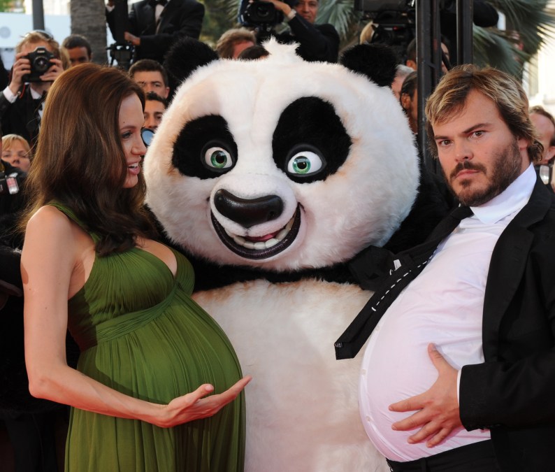 Angelina Jolie, Po, and Jack Black at a "Kung Fu Panda" screening in 2008.