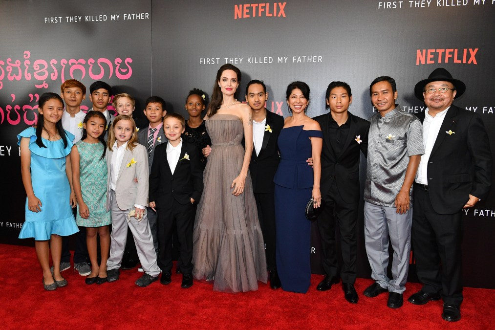 Angelina Jolie with all six of her children at the "First They Killed My Father" premiere in 2017.